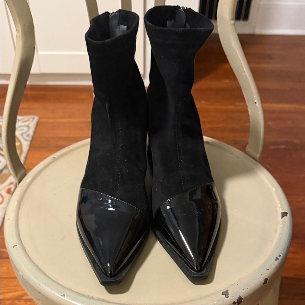 Chic Black Patent Leather Heeled Boots
